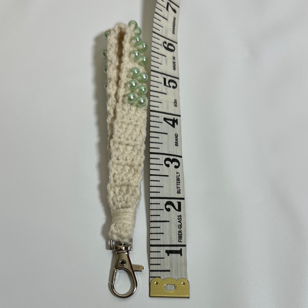 Chic Cream and Green Beaded Key Holder